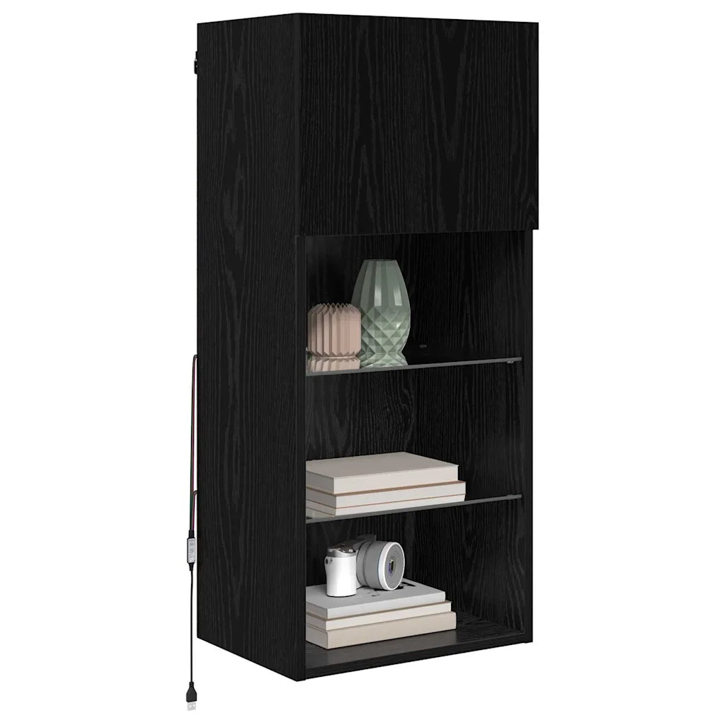 Mobiletti TV a parete 2 pcs Rovere Nero 40,5 x 30 x 90 cm