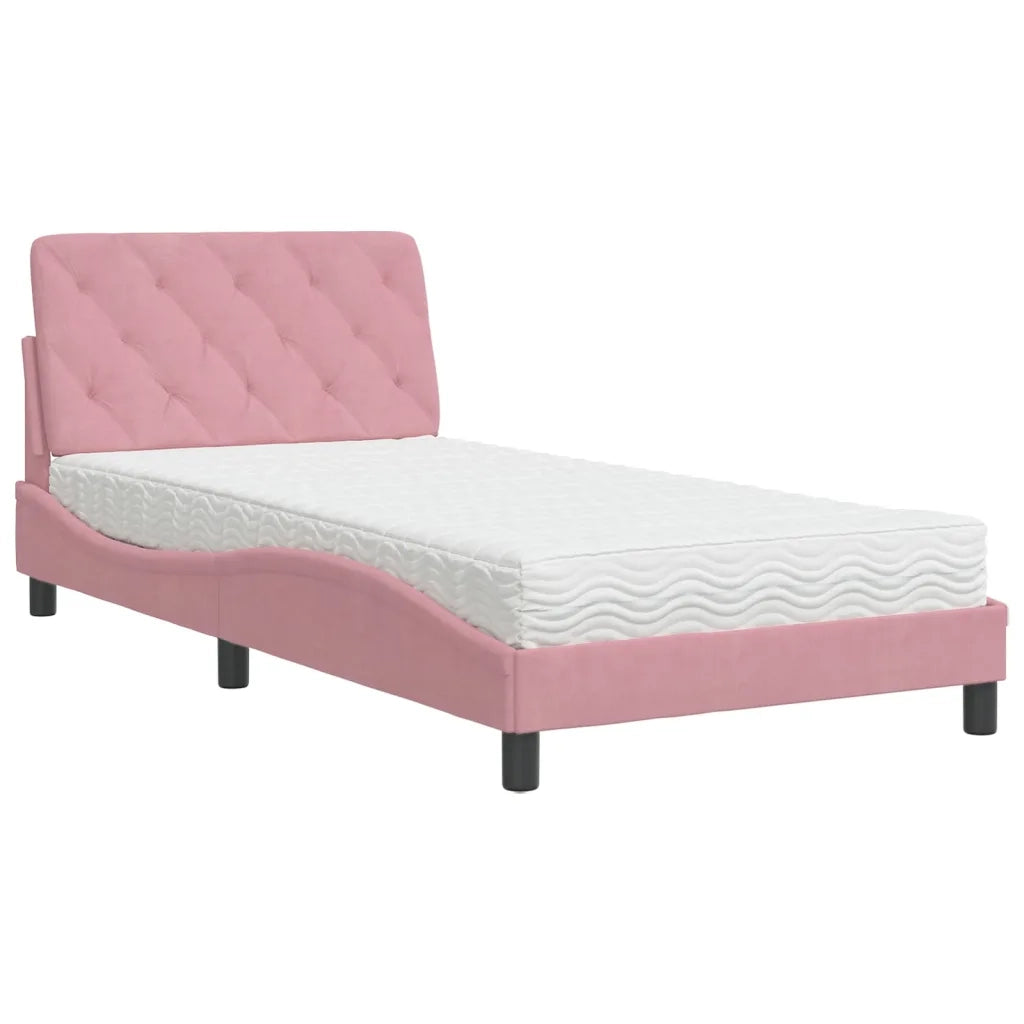 Letto con Materasso-Struttura Letto con Materasso Rosa 100x200 cm in Velluto