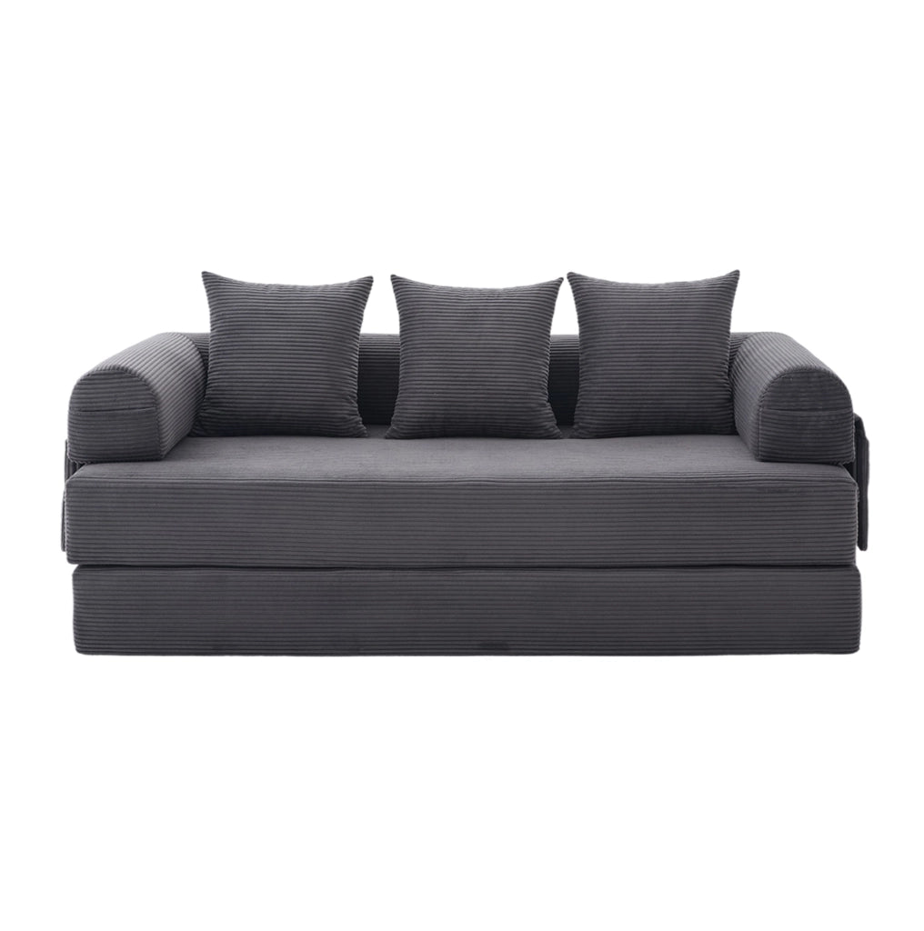 Divano modulare 200x94x67 cm in velluto a coste grigio scuro con 3 cuscini