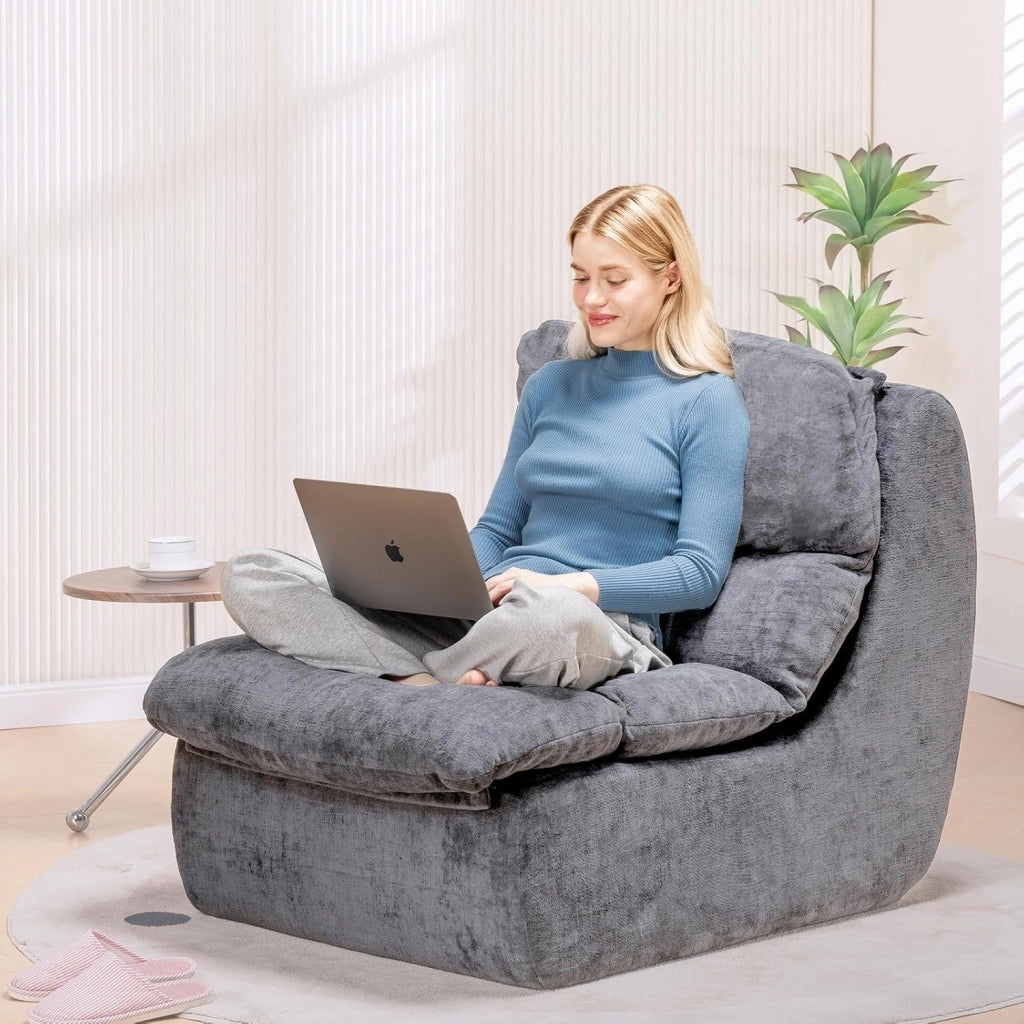 Divano Divano per soggiorno Futon con seduta profonda, divano singolo in schiuma, nessun montaggio per camera da letto, appartamento, tessuto a coste, grigio