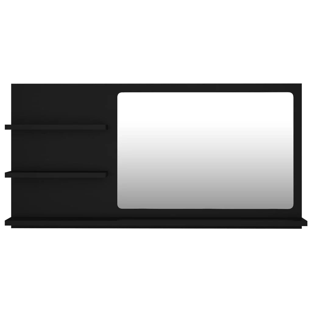 Specchio da bagno con 3 ripiani 90 x 10,5 x 45 cm truciolato nero 02_0006954