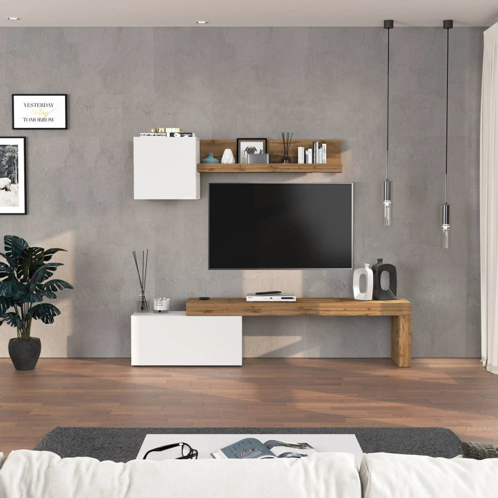 WHOUS Parete attrezzata Chronos set soggiorno bianco lucido e rovere 180/260x40 cm