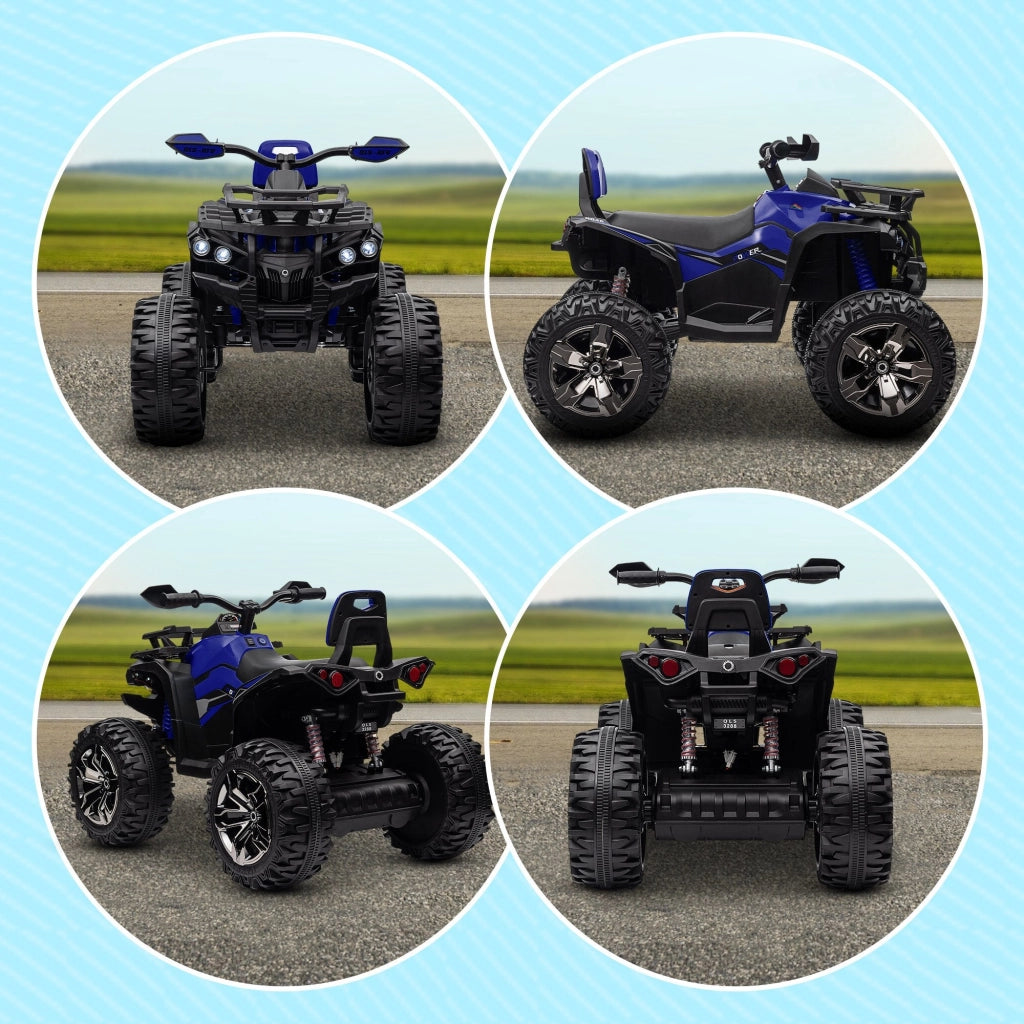 Quad Elettrico per Bambini 3-5 Anni a 12V con Fari e Pedale, in PP e Metallo 100x65x73 cm, Blu