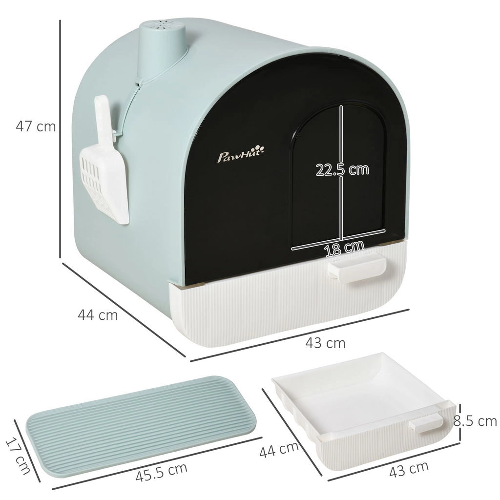 LETTIERA PER GATTI CHIUSA CON FILTRI, PALETTA E VASSOIO, STRUTTURA IN PP, 43X44X47CM, VERDE