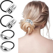 Accessori per capelli in metallo a design geometrico, elastici in acciaio inossidabile per signore e ragazze - Set di 4 accessori per capelli (argentato)