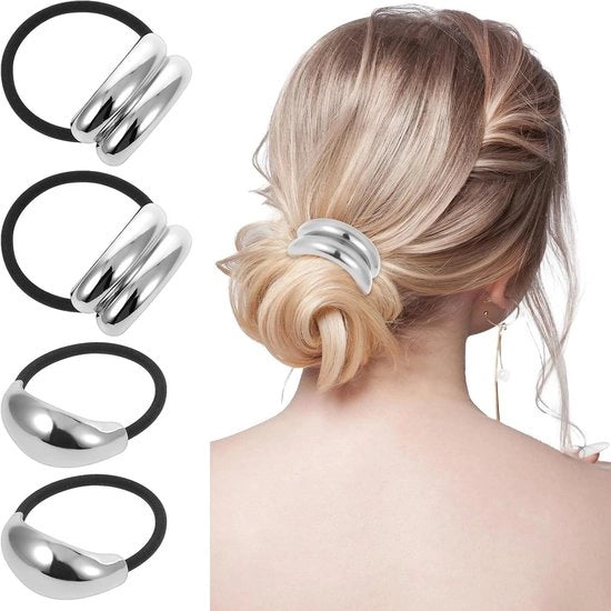 Accessori per capelli in metallo a design geometrico, elastici in acciaio inossidabile per signore e ragazze - Set di 4 accessori per capelli (argentato)