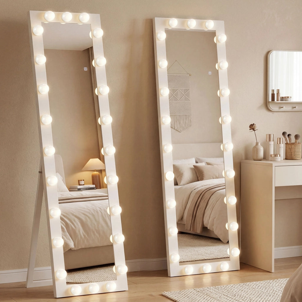 Specchio LED 150x40 cm con 24 lampadine 3 colori luce ¨C zephmum ¨C bianco
