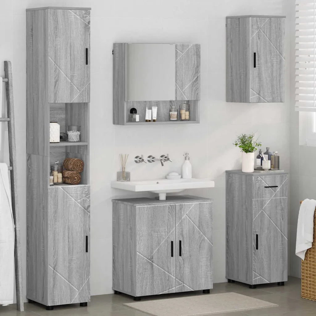 Set di mobili per il bagno con cassetto 5 pcs Grigio Sonoma 3392999