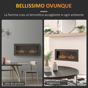 Camino a Bioetanolo da Incasso 90x15x40 cm 2 Bruciatori da 0,85L in Acciaio Inox Nero