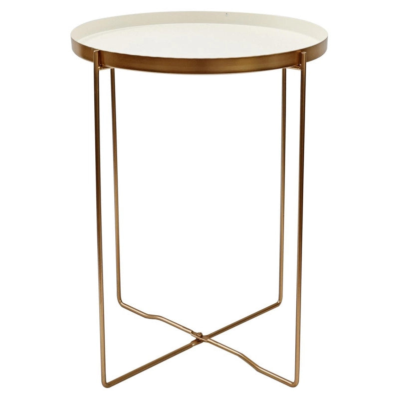 Set di 6 Tavolini Frosty Gambe Oro + Vassoio Bianco ø36xh47 5 Cm