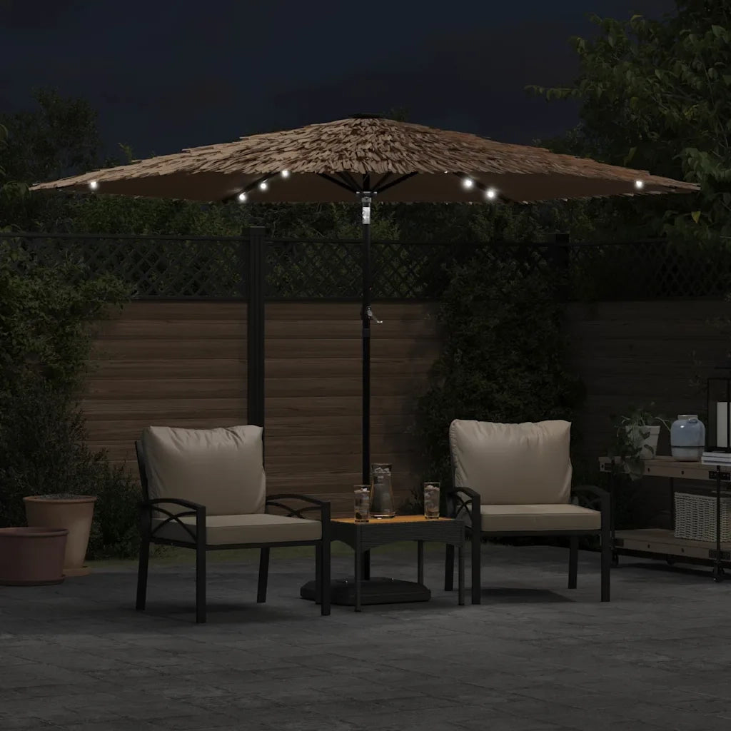 Ombrellone Giardino LED-Ombrello da Balcone e Palo in Acciaio Marrone 288x288x225cm
