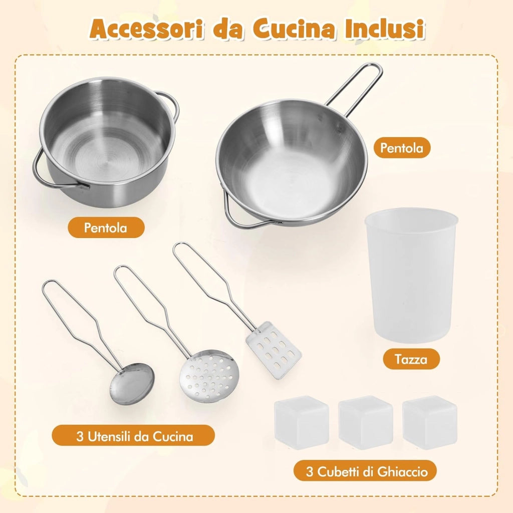 Cucina Giocattolo per Bambini, Cucina Legno per Bambini Con Forno, Microonde, Macchina del Ghiaccio, Macchina per Caffè, Lavello e Rubinetto, Con Suoni e Luci, per Bambini 3+ Anni (Bianco)