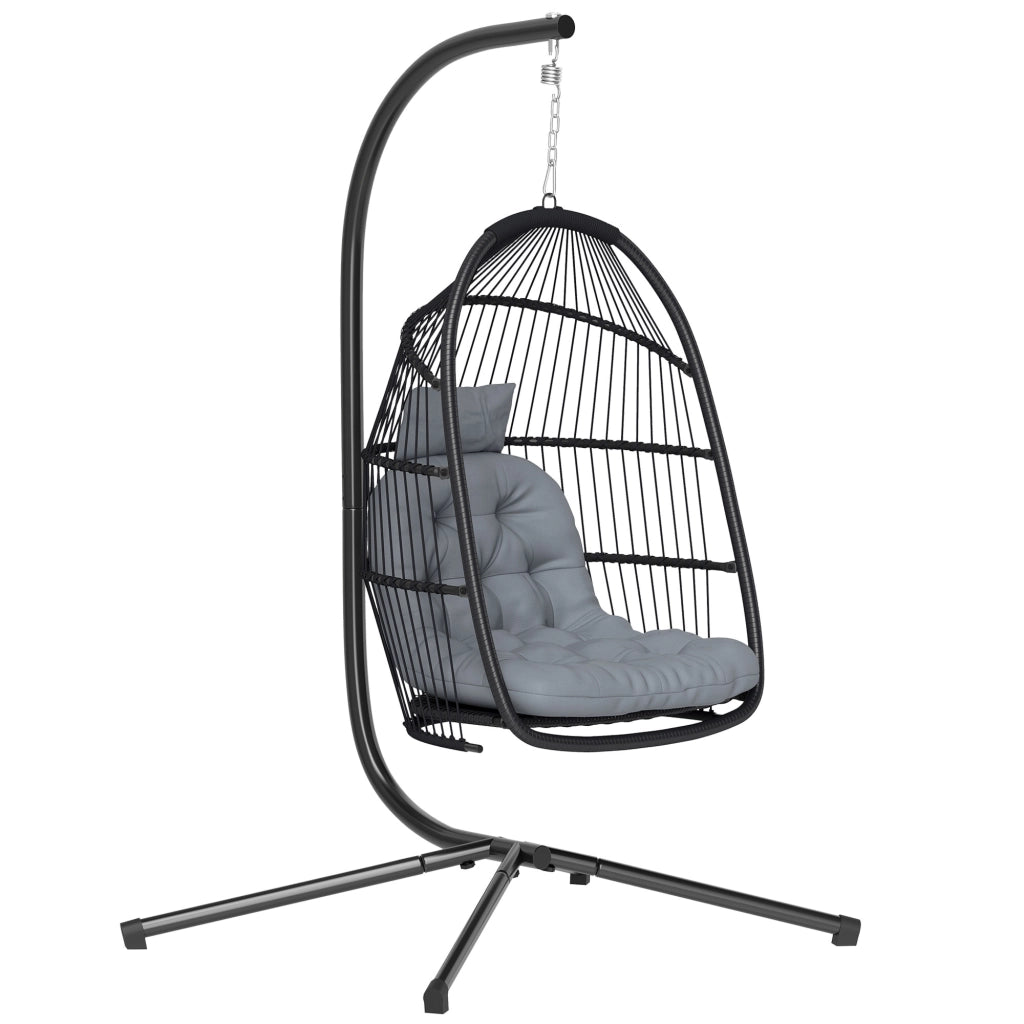 Sedia Sospesa a Uovo con Supporto e Cuscino ¨C Xylo ¨C Grigio, Portata 150kg