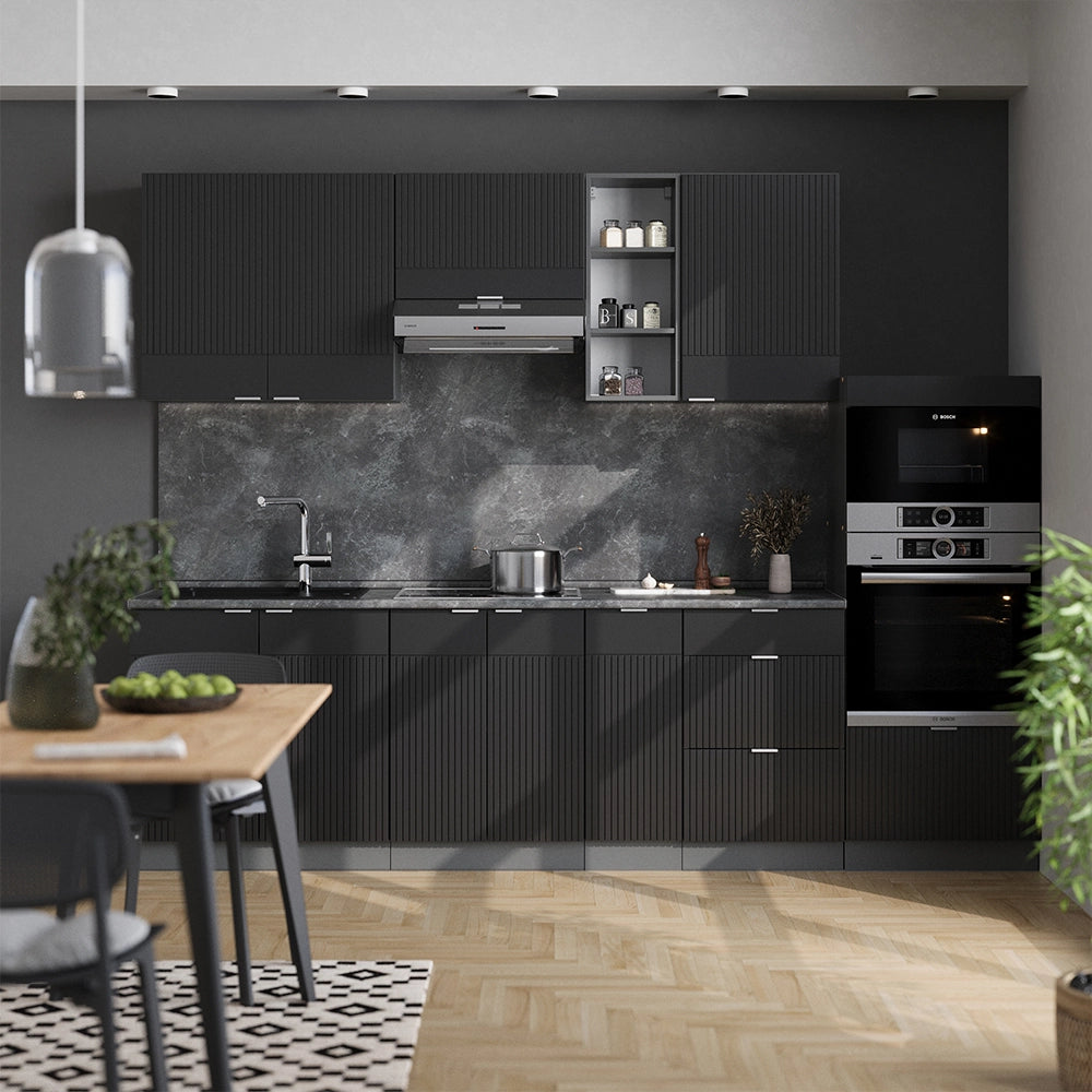 Cucina componibile Fame-Line Nero rigato/Antracite 280 cm, PL Antracite Vicco