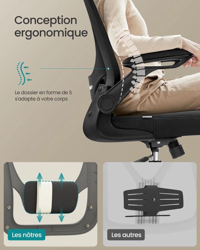 Sedia da ufficio ergonomica in tela con supporto lombare imbottito meccanismo a dondolo seduta larga 53 cm braccioli pieghevoli poggiatesta nero inchiostro 12_0004840