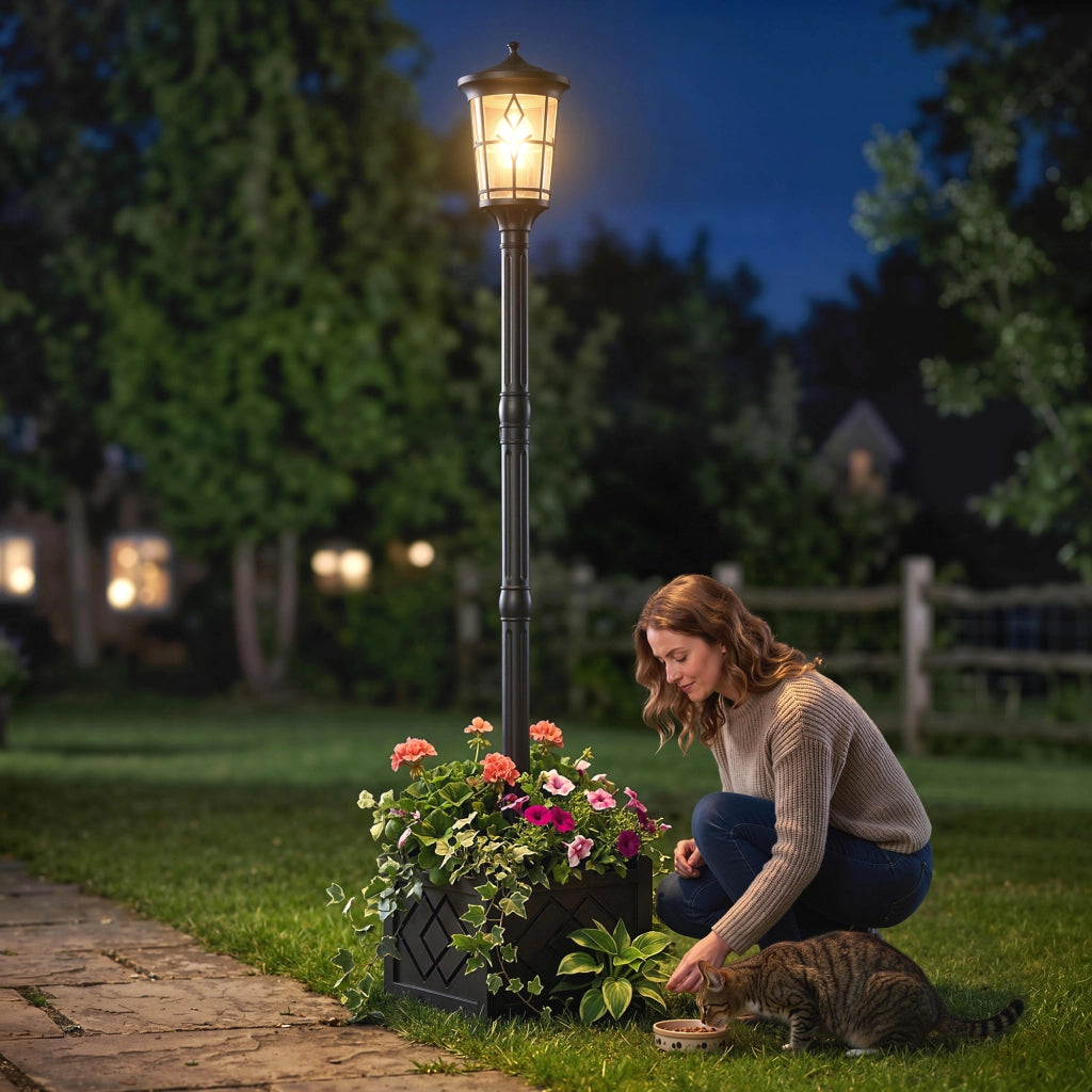 Lampada Solare da Giardino con Vaso ¨C Zephmum ¨C 2 Luci 100/50 lm IP44 Nero