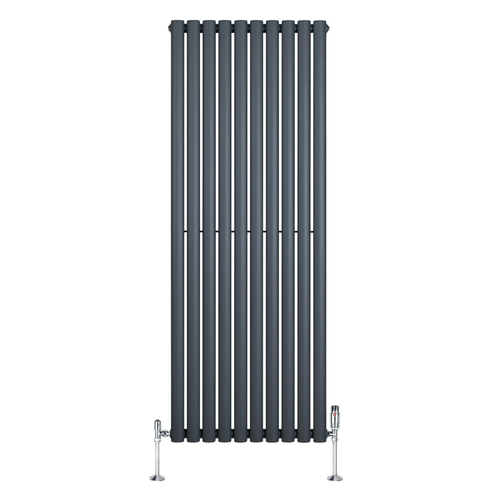 Radiatore Verticale Ovale 1600x600mm Grigio Antracite con Valvole TRV