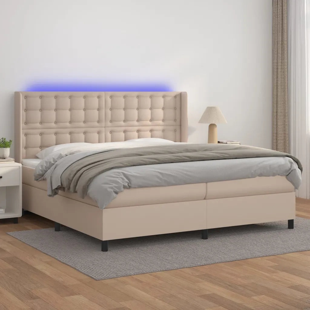 Giroletto Molle Materasso e LED Cappuccino 200x200cm Similpelle 3139408