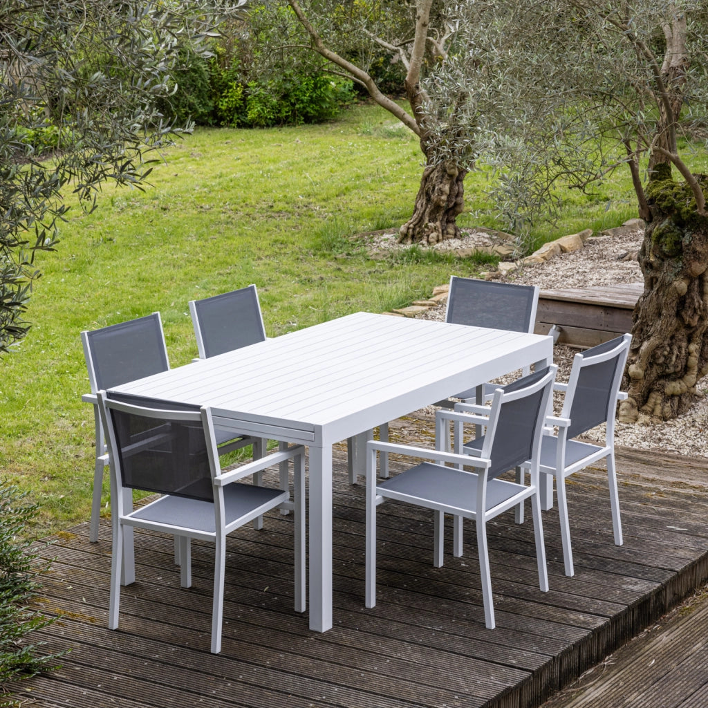 VENEZIASet di mobili da giardino estensibili in textilene grigio 180/300 - alluminio bianco