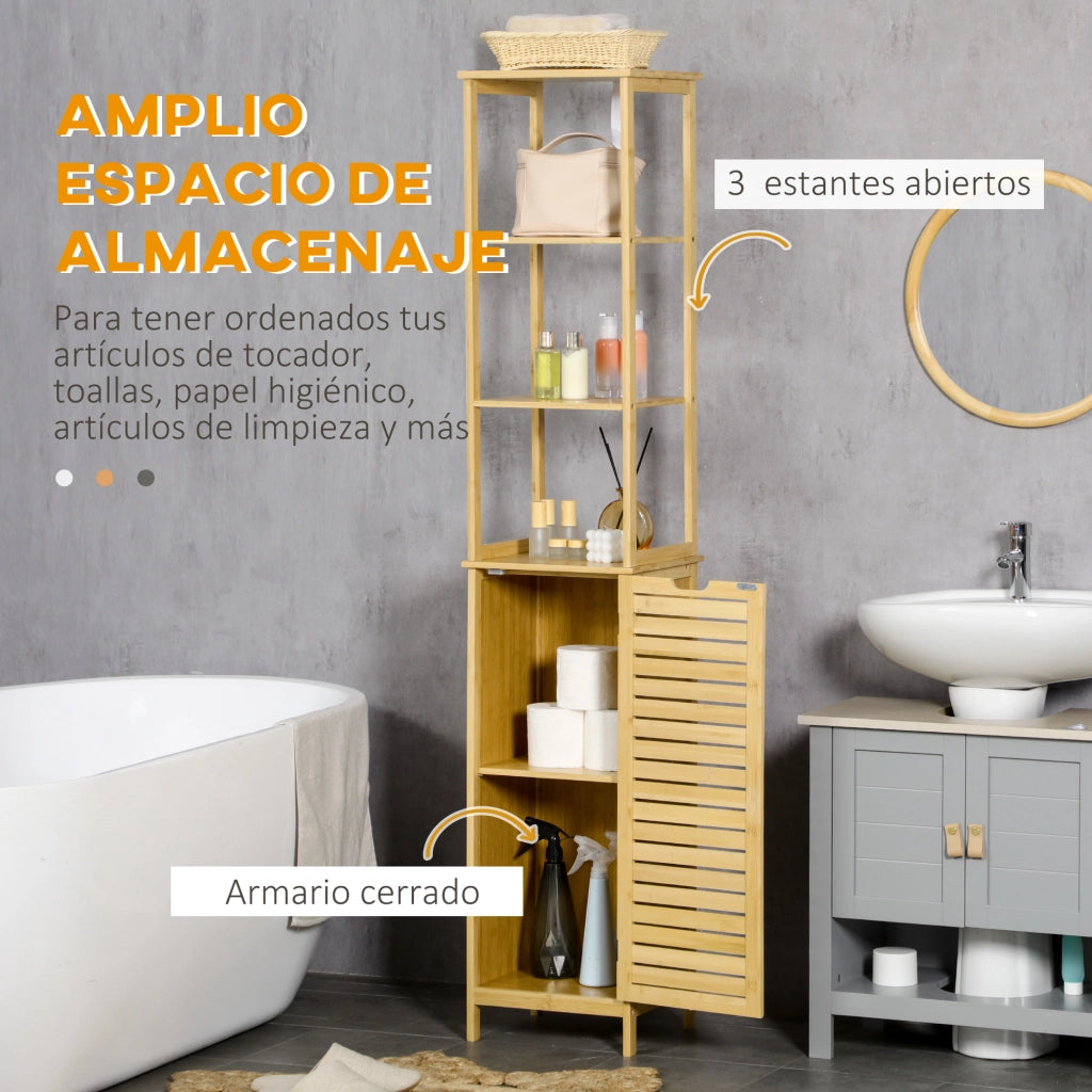 Armadietto Bagno Alto ¨C Minimal ¨C Legno Bamb¨´ 34x30x173 cm