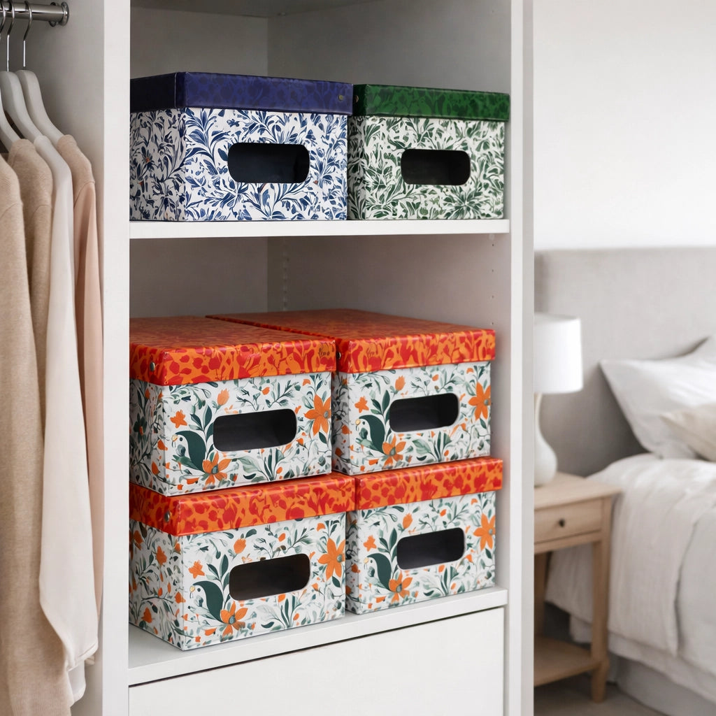 Kit 4pz Scatole Box Sistemazione Armadio in PVC Pieghevole 50x39 H24cm Col.Ass