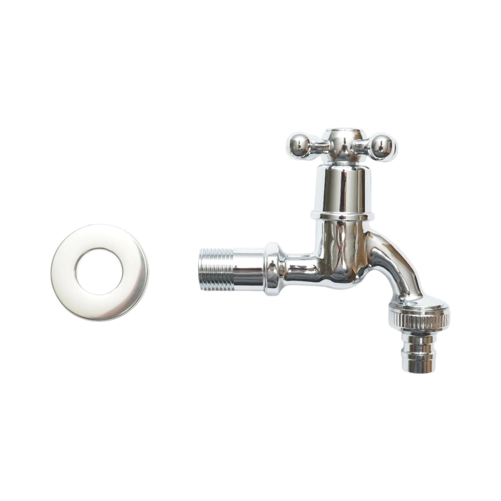 Rubinetto per acqua di servizio, montaggio a parete, acciaio inox, cromo lucido