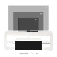Mobile Porta TV con Luci a LED di 20 Colori e Telecomando per TV fino 55", 140x35x52 cm, Bianco