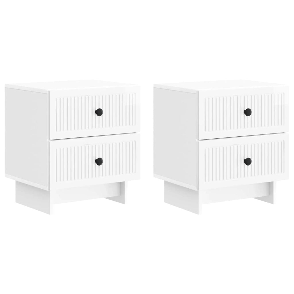 Set di 2 Comodini | Armadio da Notte | Mobiletto da notte Bianco Lucido 43 x 34,5 x 47,5 cm