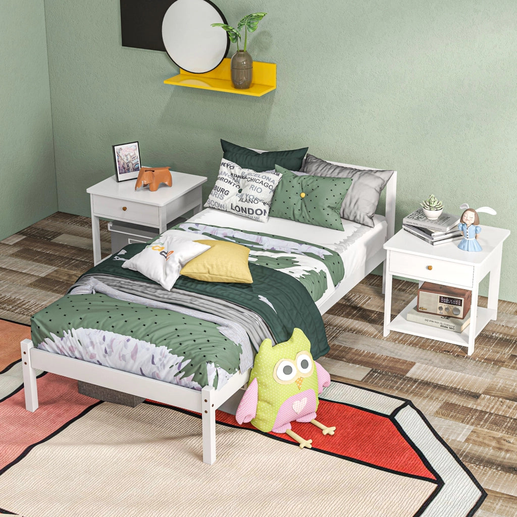 Struttura letto singolo in legno di pino 208 x 96 cm con rete a doghe, finitura bianca, portata 120 kg