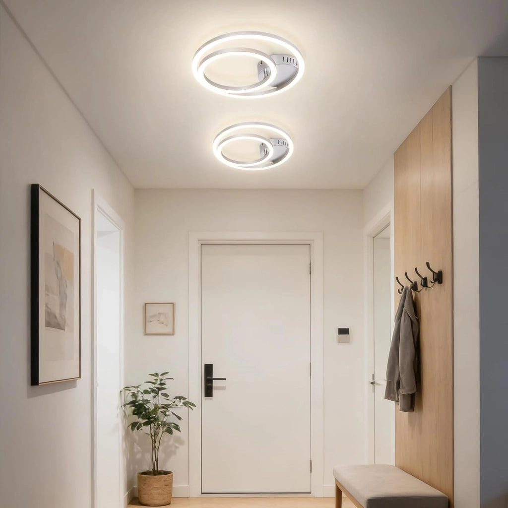 ZMH Plafoniera moderna 2 anelli LED argento 23W 4000K per soggiorno cucina camera da letto ufficio