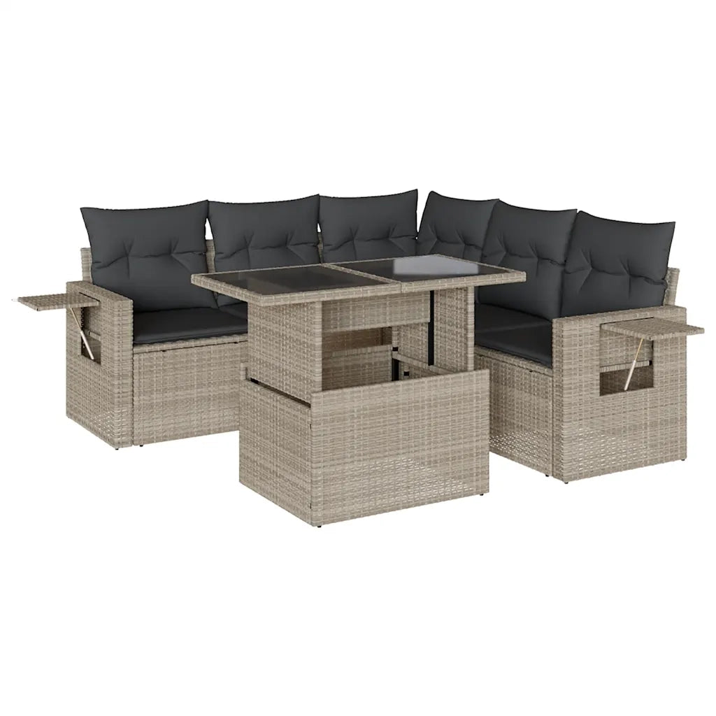Set Divano da Giardino 6pz con Cuscini Grigio Chiaro Polyrattan