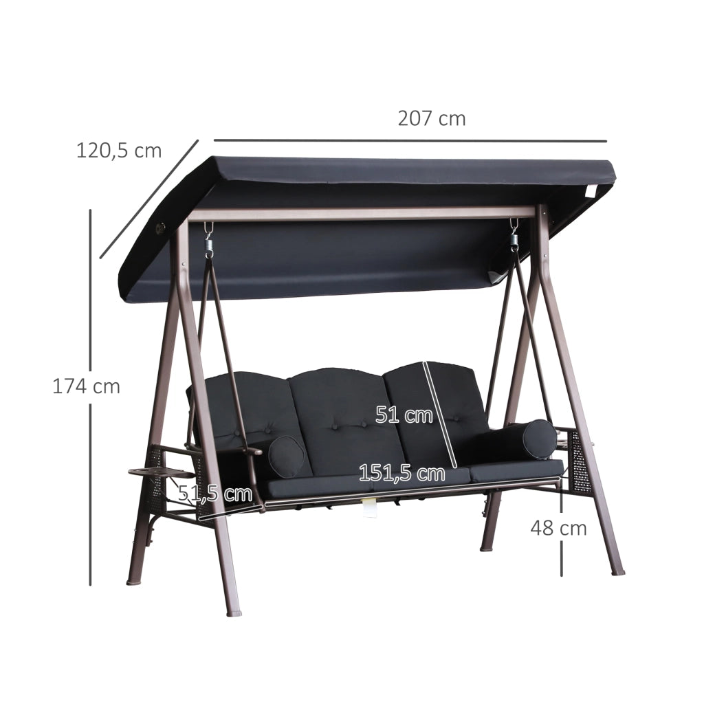 Amaca da Giardino 3 Posti con Cuscini ¨C Zephmum ¨C Grigio Polyester 200x150x120 cm