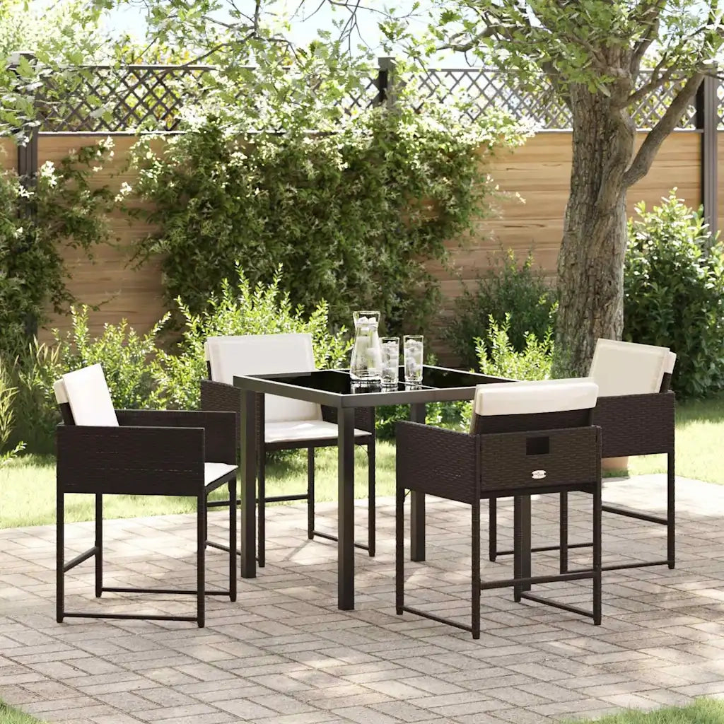 Set da Pranzo per Giardino 5 pcs Marrone polyrattan