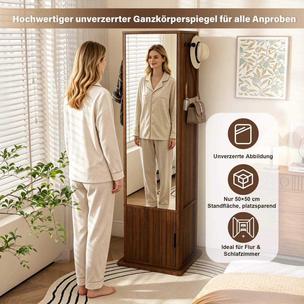 Armadio portagioie girevole a 360° con specchio 170 cm; noce