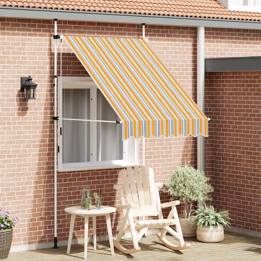 Tenda da Sole Retrattile Manuale 150 cm a Strisce Blu e Gialle 43225