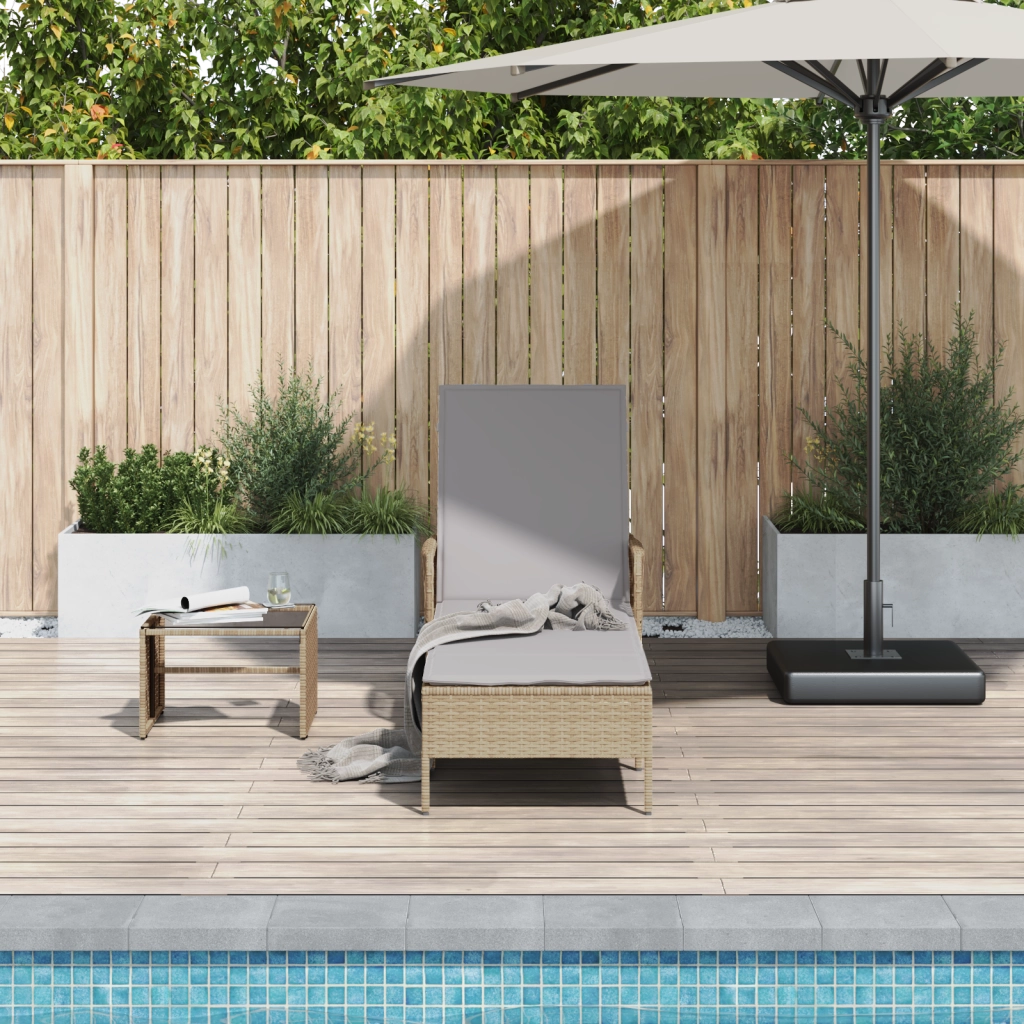 Lettino Prendisole Beige e grigio chiaro Rattan PE 157 x 55 x 92 cm