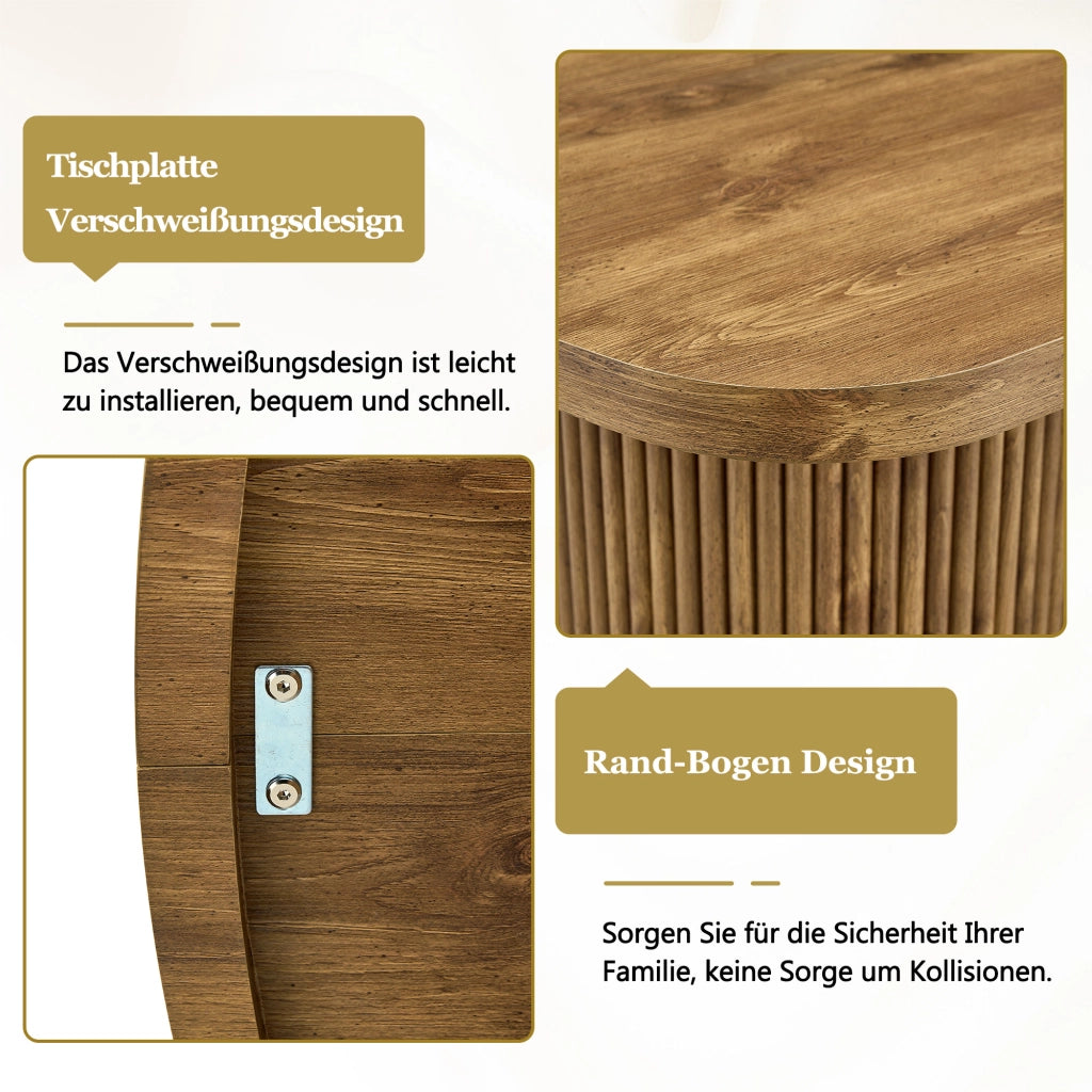 Tavolo da pranzo ovale in MDF con base cilindrica scanalata, stile mid-century, per cucina e sala da pranzo, 180 × 90 × 76 cm