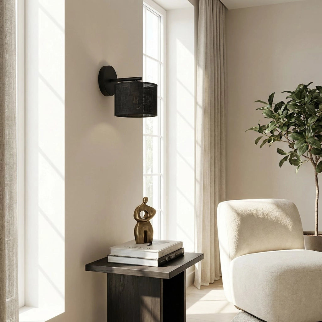 Lampada da parete ECO in acciaio nero opaco e tessuto