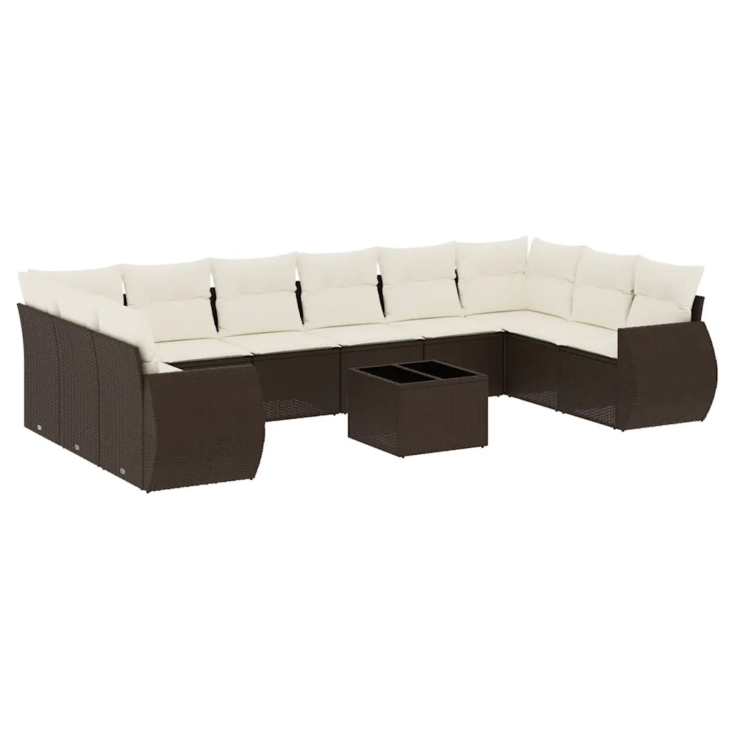 Set Divani da Giardino 11 pz con Cuscini Polyrattan Marrone 3254220
