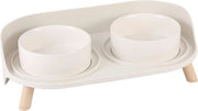 Set di Ciotole per Cibo per Gatti con Supporto Antiscivolo - Doppia Ciotola Ceramica per Gatti e Piccoli Cani con Protezione da Uscita di Acqua - Alta Qualità