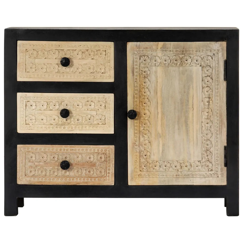 Credenza Intagliata a Mano Grigio 75x35x60 cm Massello di Mango 282724