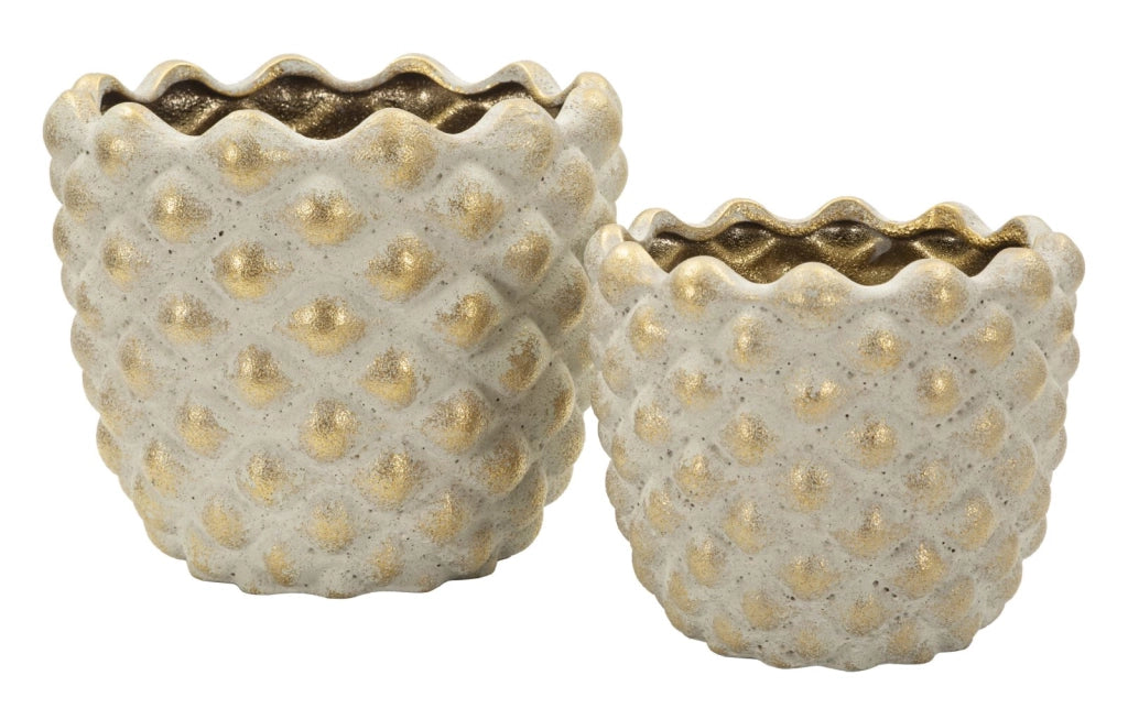 Cachepot Pepitas Coppia Ø23x18 cm in Ceramica Grigio e Oro