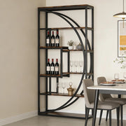 Libreria geometrica a 6 livelli in metallo nero e legno marrone rustico