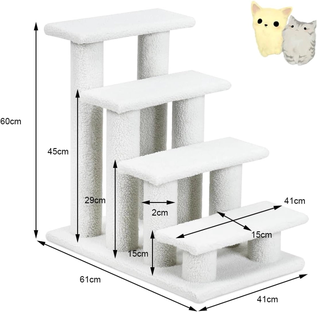 Scala per gatti a 4 livelli, scala per gatti fino a 25 kg, scala per cani, albero da arrampicata per gatti, 61 x 41 x 60 cm (bianco)