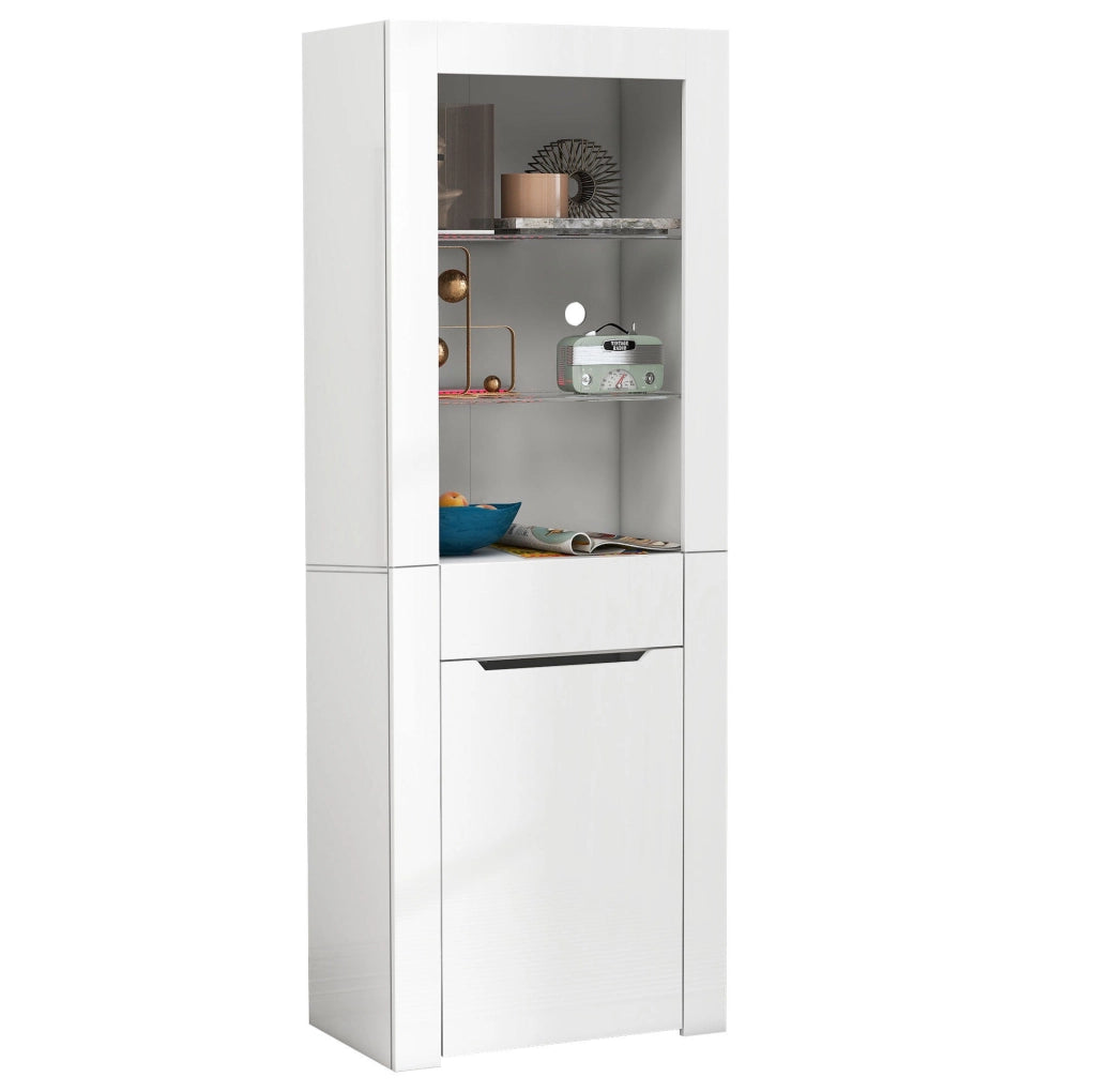 Vetrina moderna con LED; 60 x 35;5 x 165 cm; in truciolare bianco