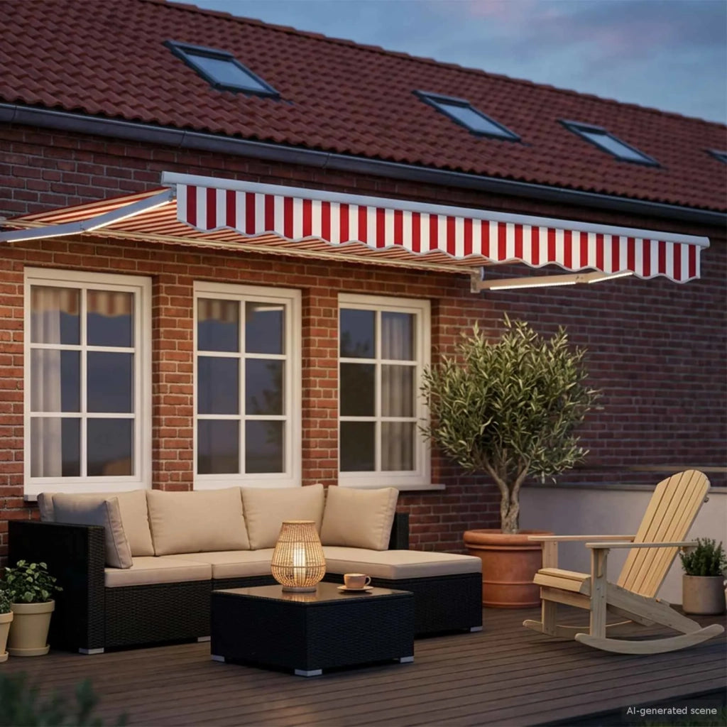 Tenda retrattile manuale con LED Rosso e Bianco 3,5 x 2,5 m 3419274