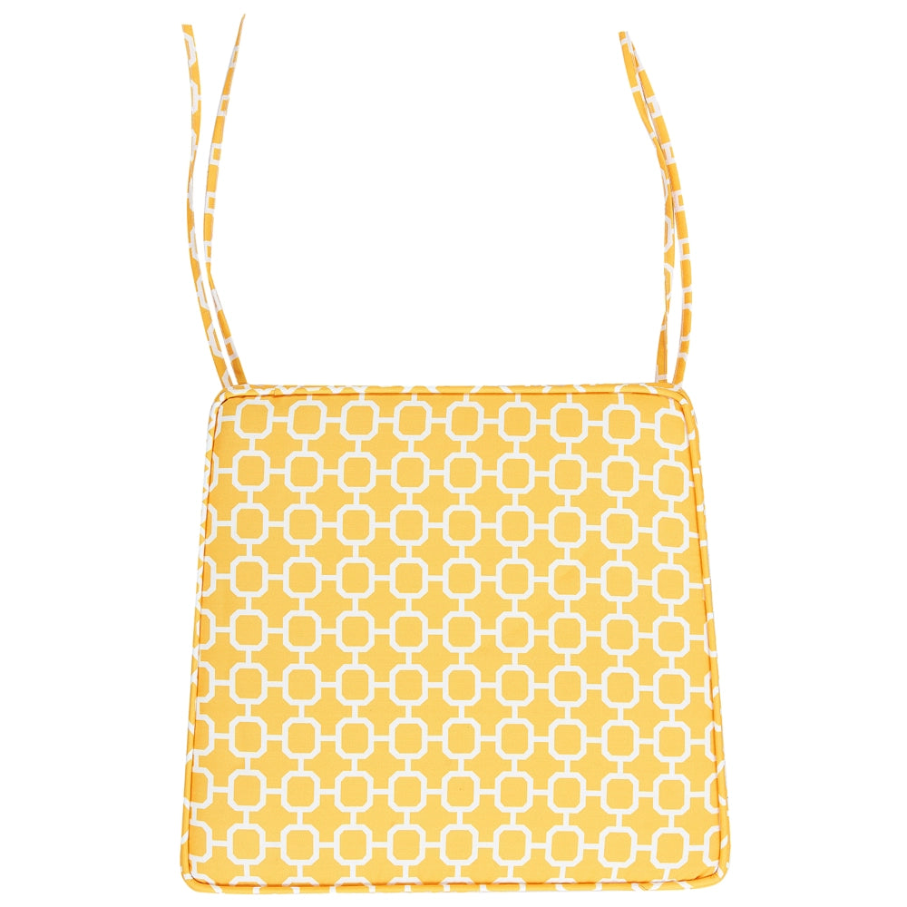Set di 2 cuscini per sedia da giardino giallo bianco 37 x 34 cm motivo a strisce per esterno legami resistenti ai raggi UV