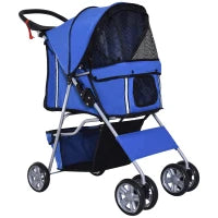 Passeggino per Cani Pieghevole in Tessuto con Cestino e Portabicchieri, 75x45x97 cm, Blu