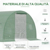 Serra a Tunnel da Esterno 4.5x3x2m con Copertura in PE, Porta con Cerniera e 6 Finestre, Verde