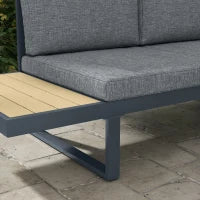 Set da Giardino 4 Pezzi in Alluminio con 2 Divanetti, Poltrona Angolare e Tavolino da Caffè, Grigio e Teak